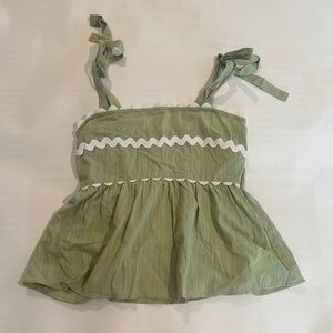 Green Sleeveless Top with White Trim